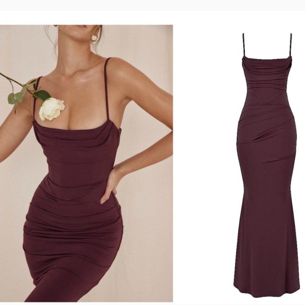 Milena dark cherry corset maxi dress